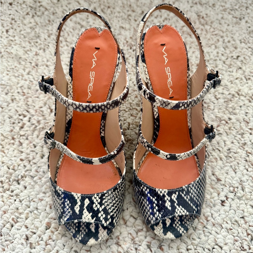 Via Spiga Roseanne Sandal - Size 8M - Black and White Python